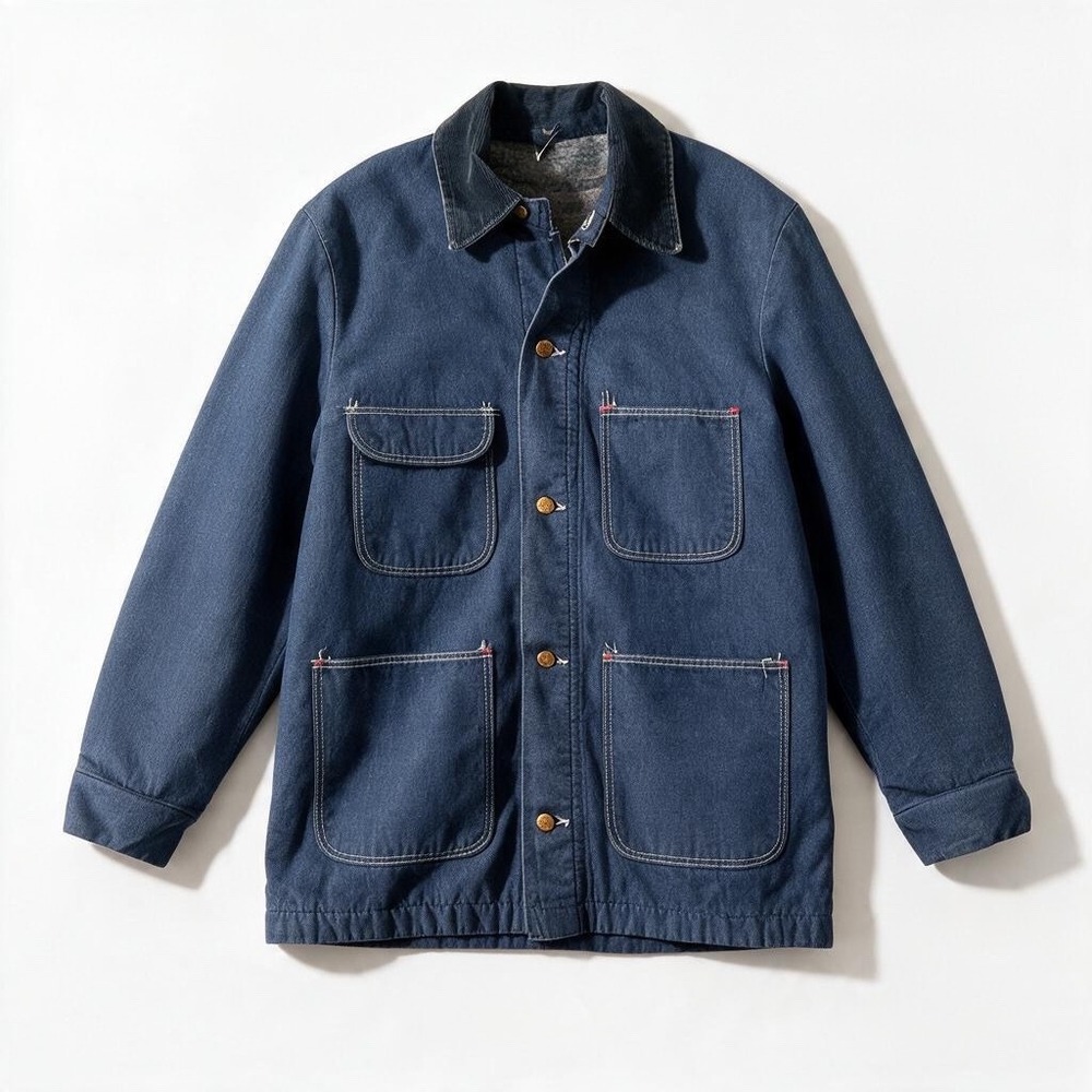 Vintage Blue Bell Denim Chore Barn Coat Men 38  Blanket Lined Corduroy Collar
